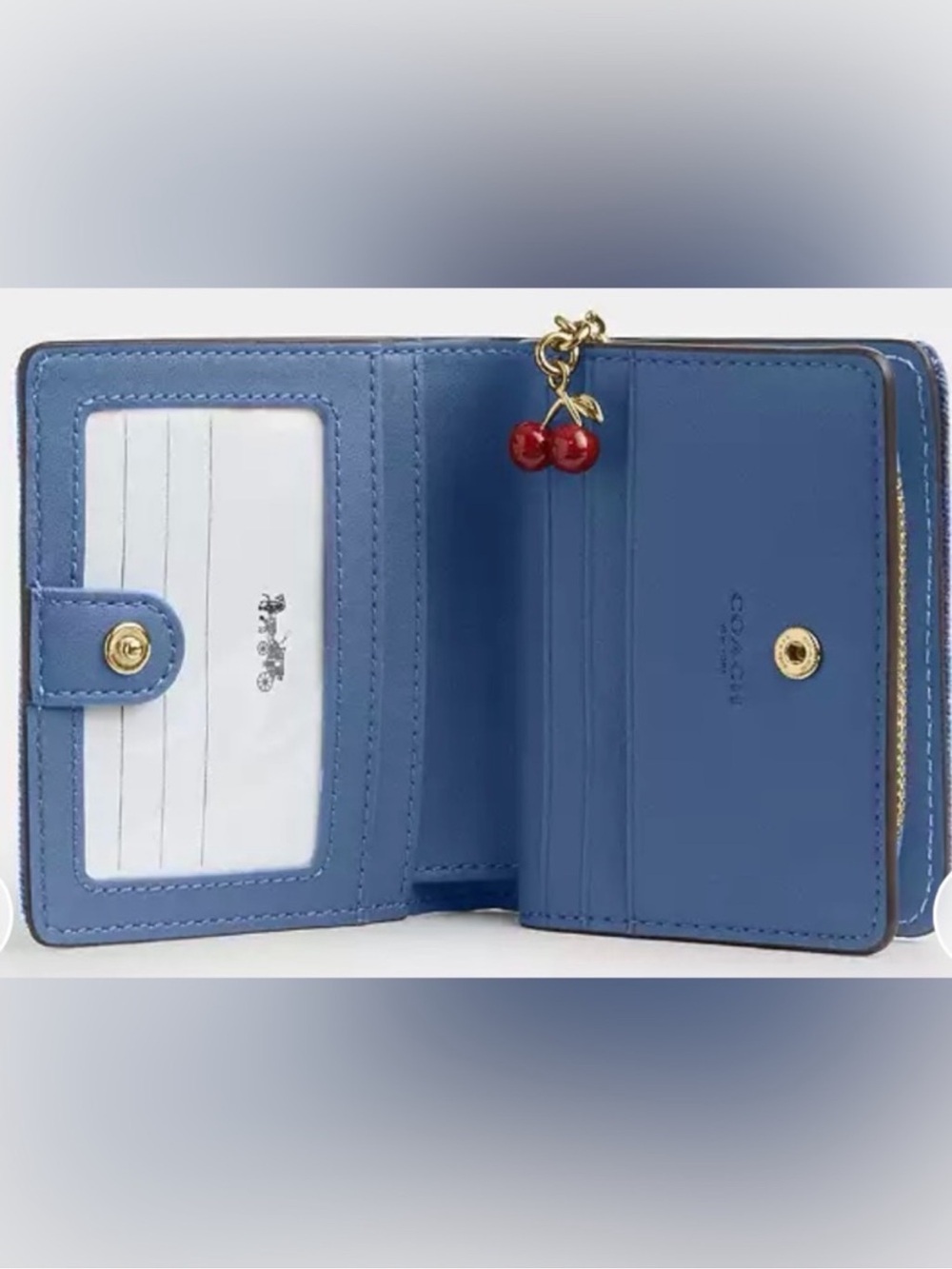 Coach Snap Wallet In Loved Denim With Cherry Charm NWT - Picture 3 of 5
